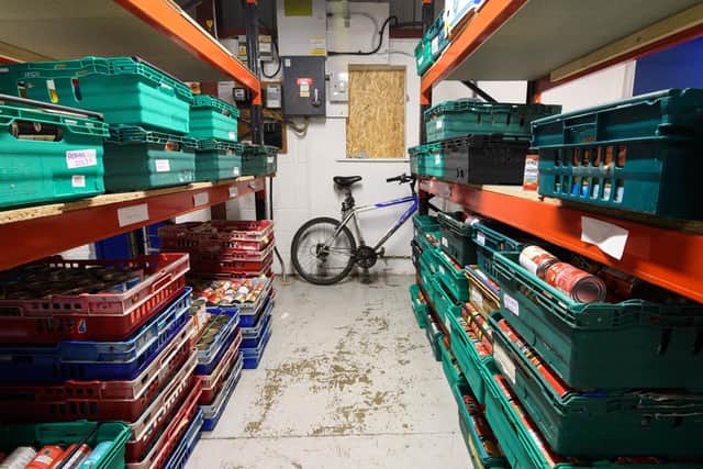 Food on the shelves of The Olive Branch Food Bank ready to go out to people in need. Photo: Kelvin Stuttard