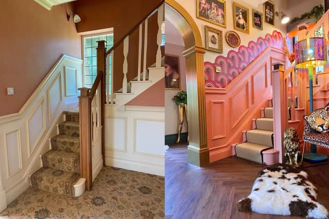 The staircase before and after