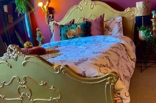 The feature golden master bed