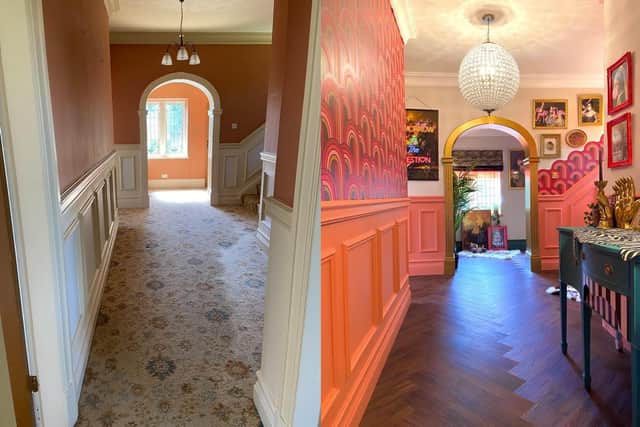 The entrance hallway before and after