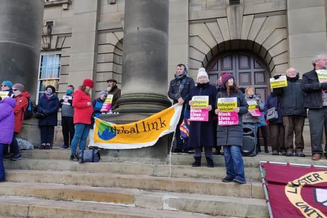 The protest at Lancaster Town Hall on Saturday.