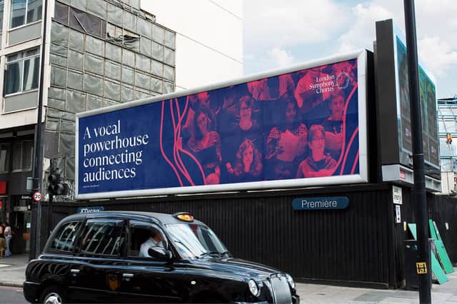 The billboard designed by Two Stories, which reflects the future facing vision of London Symphony Chorus