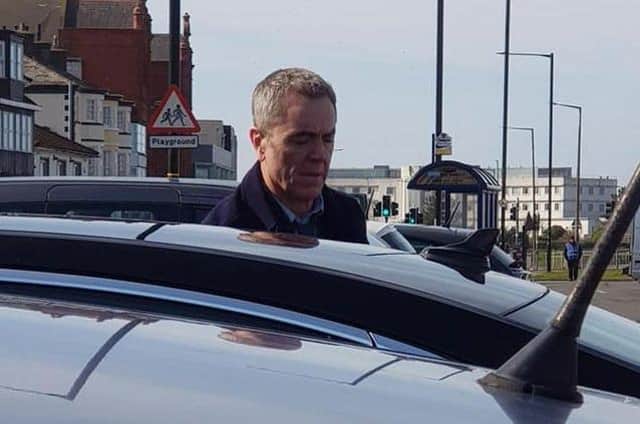Jane Dickinson Patel took this photo of James Nesbitt during a break from filming on Morecambe prom in March.