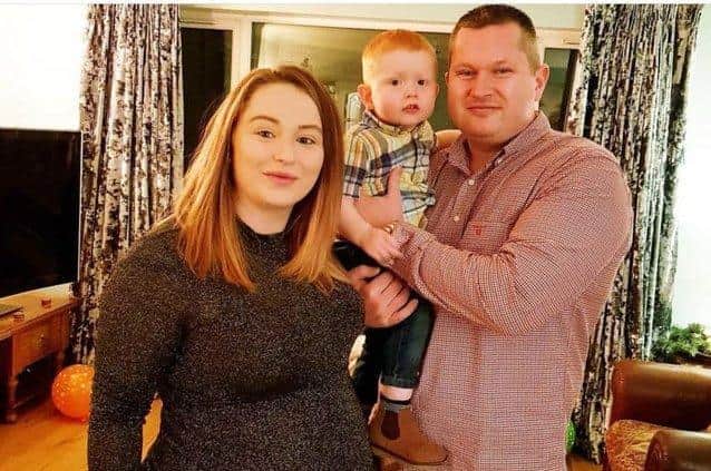 Chelsie and Matt with son Jax, taken on New Year's Eve 2018 when Chelsie was pregnant with Matilda.