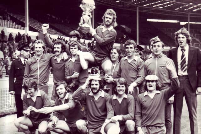 Morecambe celebrate FA Trophy success in 1974