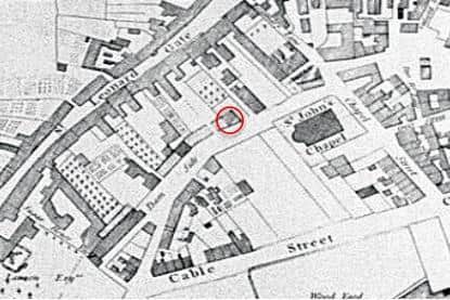 Shop identified (ringed) on Mackreth's 1778 map, from the planning application.