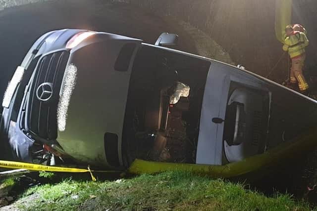 A van driver was reported for not driving with due care after ending up in the canal in Cabus (Credit: Lancashire Police)