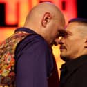 Tyson Fury and Oleksandr Usyk faced off during Thursday's press conference in London Picture: Alex Pantling/Getty Images
