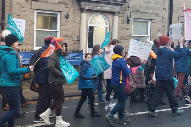 Youngsters joined the march around Lancaster taking place as part of the teachers' strike action.