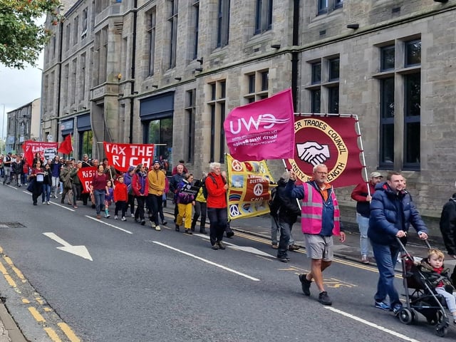 Protesters along North Road during the march to Dalton Square.
