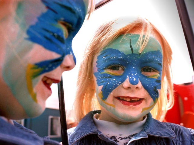 Four-year-old Emma Young reflects on the artwork on her face at the opening of the new nursery at Heysham Power Station Visitor Centre.