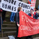 Lancaster & Morecambe Tenants and Community Union (TACU) housing protest at Lancaster Town Hall, Picture: TACU.