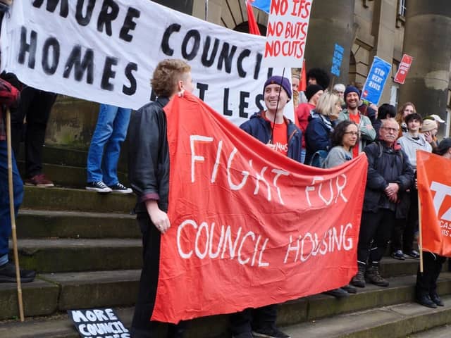 Lancaster & Morecambe Tenants and Community Union (TACU) housing protest at Lancaster Town Hall, Picture: TACU.