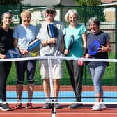 From left: Lauren Hall, Susan Lucas, Nick Tinsdeall, Sharon Phillips and Fiona Galloway ready to play Pickleball at Lancaster Tennis Club. Photo: Kelvin Stuttard