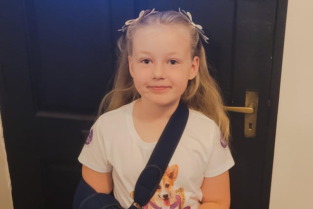 Natalie, aged 7, celebrated at Lancaster Road Primary School. Unfortunately she broke her arm on Thursday so the beautiful Corgi on her tee-shirt is partly hidden by her sling.