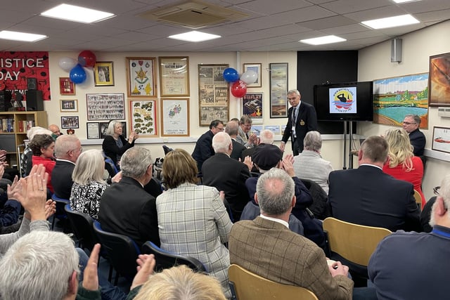People clapping after a talk at the new veterans hub and drop-in centre in Morecambe.