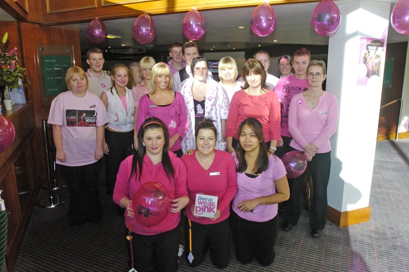 Staff from the Holiday Inn at Lancaster dressed in pink for Breast Cancer Awareness.