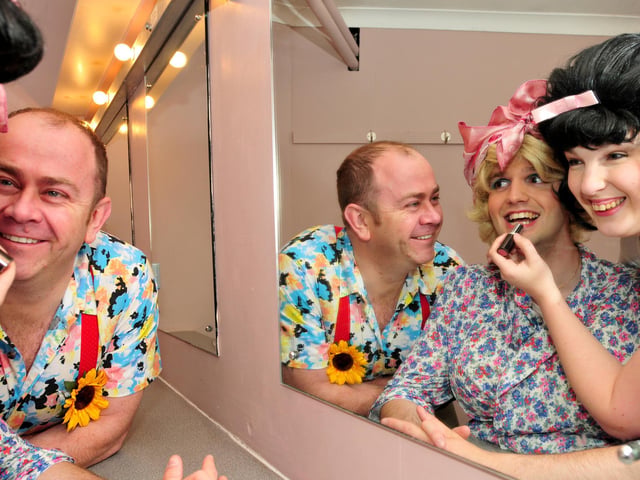 Some of the cast of Hairspray, showing at The Grand Theatre, Lancaster. They are, from left, John Haydock as Wilbur, Robbie Love as Edna Turnblad and Holly Brown as her daughter.