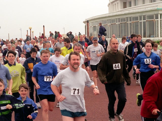 The Keep On Ticking fun run to celebrate 50 years of the National Health Service in progress on Morecambe prom.