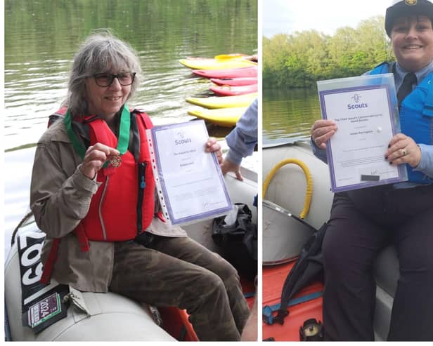 Treasurer Barbara Holt (left) and Lancaster Sea Scouts section leader, Helen Parrington, with their awards.