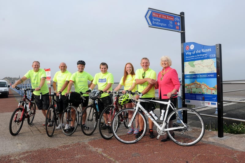A team of cyclists from the Grounds Maintenance Department at Lancaster City Council were waved off on their cycle ride from Morecambe to Bridlington by Mayor of Lancaster Coun June Ashworth. Cycling the Way of the Roses were Tony Bolsover, Gary Johnson, Amie McAvoy, Damon Parkinson, Salvetore Lebaldi, Neil Morris, driver Phil Christianson and Mark Davies.
