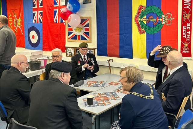 Mayoress of Lancaster Glenys Dennison chats with veterans at the official opening of a new hub and drop-in centre in Morecambe.