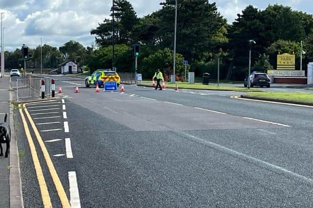 Police closed the road off near Happy Mount Park after an accident on Coastal Road in Morecambe. Picture by Michelle Blade.