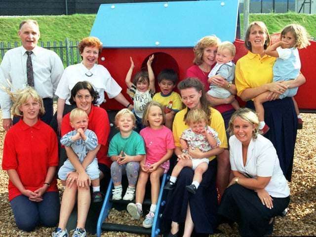 Members of the management committee, staff and nursery children from the workplace nursery at Heysham Power Station, which was nominated for the Parents at Work Employer of the Year award.