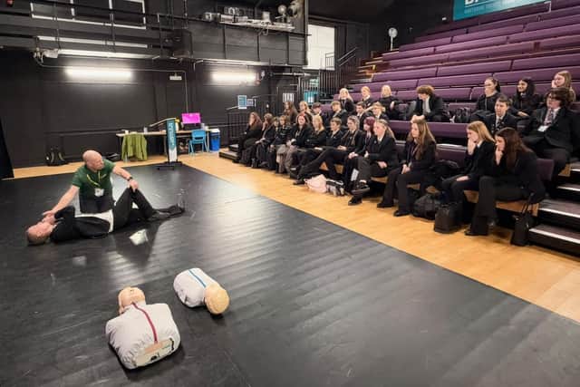 Pupils learning CPR at Bay Leadership Academy.