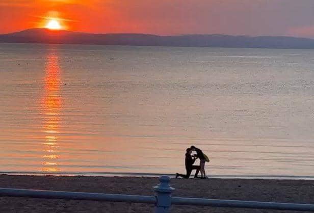 Harvey Hague proposes to Lilly at Morecambe beach.