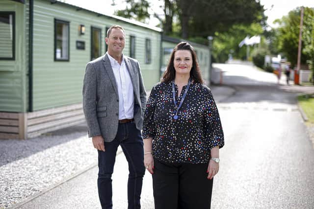 Toby Durston, regional pperations manager at Parkdean Resorts,  and Janette Vaughan, new general manager at Regent Bay Holiday Park. Photo by Paul Currie