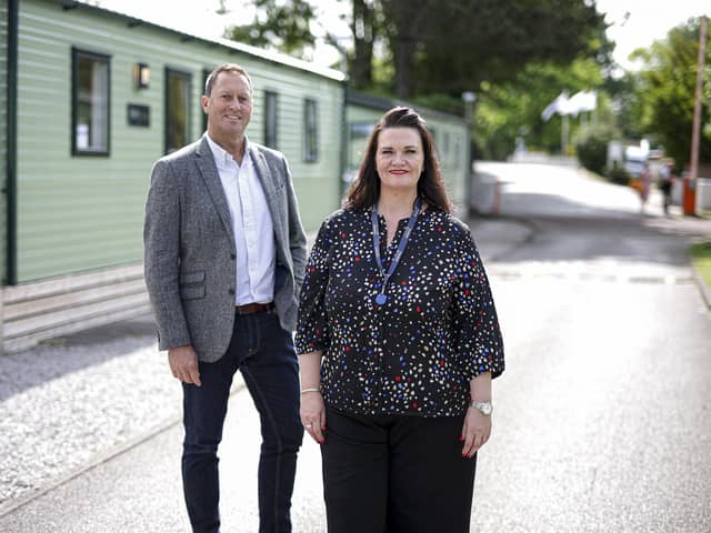 Toby Durston, regional pperations manager at Parkdean Resorts,  and Janette Vaughan, new general manager at Regent Bay Holiday Park. Photo by Paul Currie