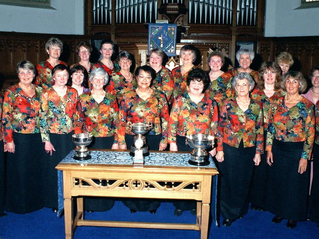 The award winning Regent Singers with their trophies from Morecambe Music Festival.