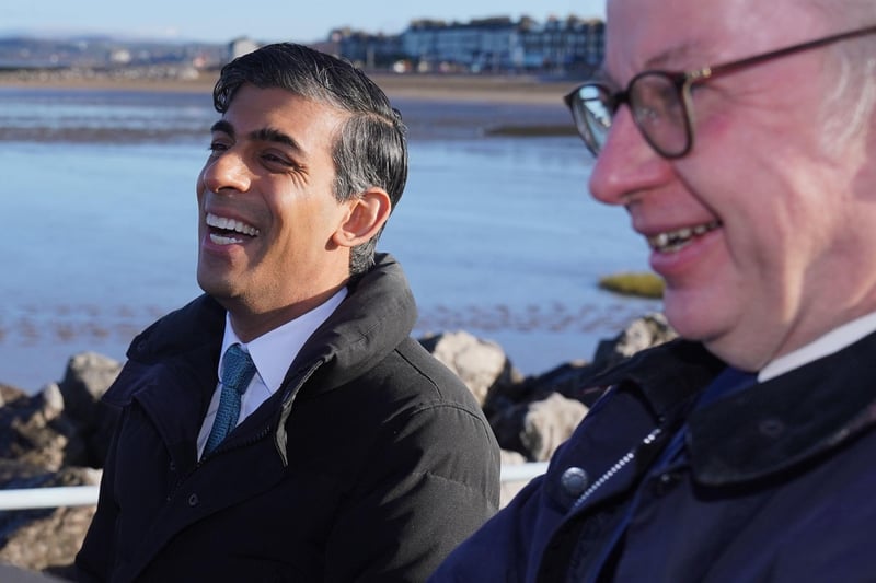 All smiles from Prime Minister Rishi Sunak (left) and Minister for Levelling Up, Housing and Communities, Michael Gove, during their visit to Morecambe today (January 19). Picture: Owen Humphreys/PA Wire
