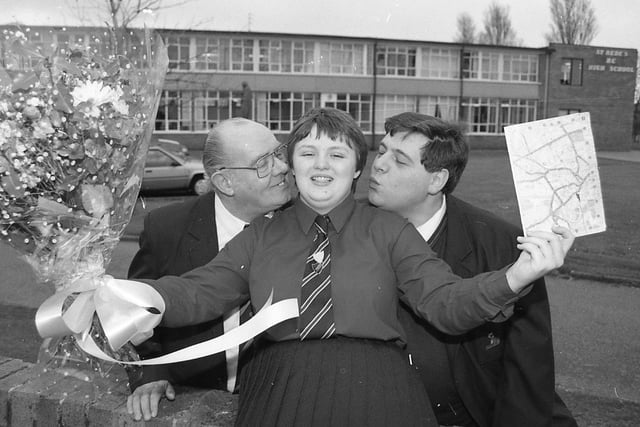 This pupil at St Bede's RC High School in Lytham receives gifts, including a map - but who is she and what were they for? Let us know