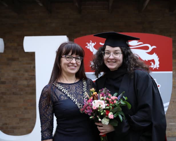 Anna Bila with mum Inna at her graduation from Lancaster University.