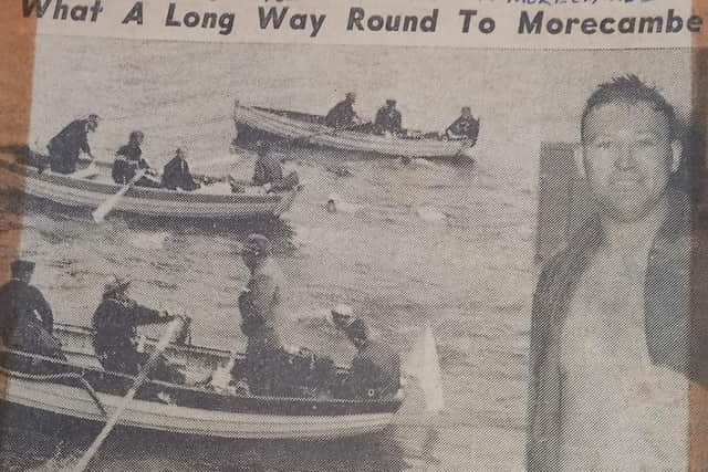A press cutting from 1962 featuring the Lancaster to Morecambe swim.