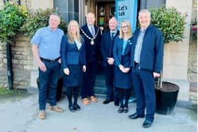 Glen Pearson, owner of the Royal Station Hotel, Lindsay McAlice-Kennedy, Barclays Customer Care Director, Mayor Christopher Smith, Andrew Newton, Barclays Customer Care Leader, Lynne Yates, Barclays Customer Care Colleague, and Philip Dunster, Barclays Customer Care Operations Manager.