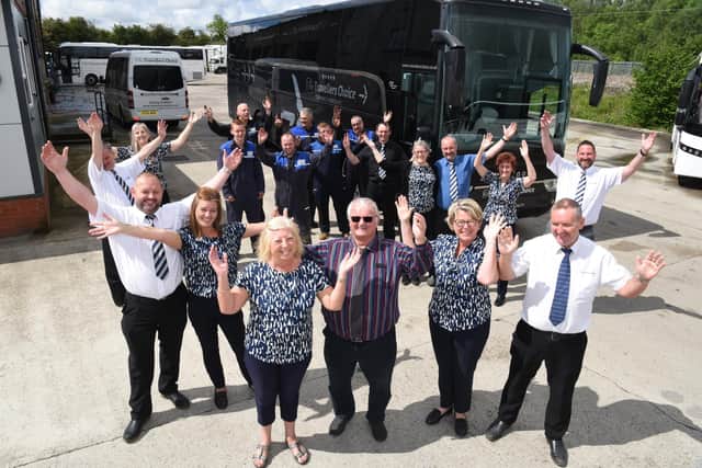 Travellers Choice coach firm team celebrate their 150th anniversary. Picture: Neil Cross.