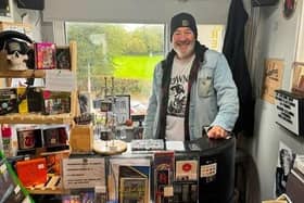 Stephen Neill in La’l Record Shop on Main Street, Bolton-le-Sands.