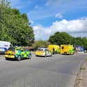 Police and ambulances at the scene of an accident on Caton Road in Lancaster. The road has since reopened. Picture by Debbie Butler.
