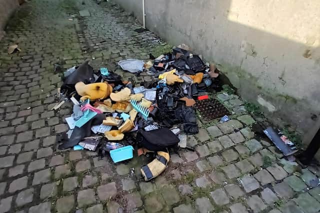 Flytipped rubbish in an alleyway near West Street/Clarendon Road Morecambe dumped by a Morecambe business owner. Picture from Lancaster City Council.
