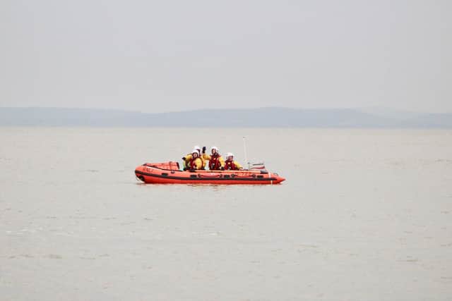 Morecambe lifeboat out in the bay.