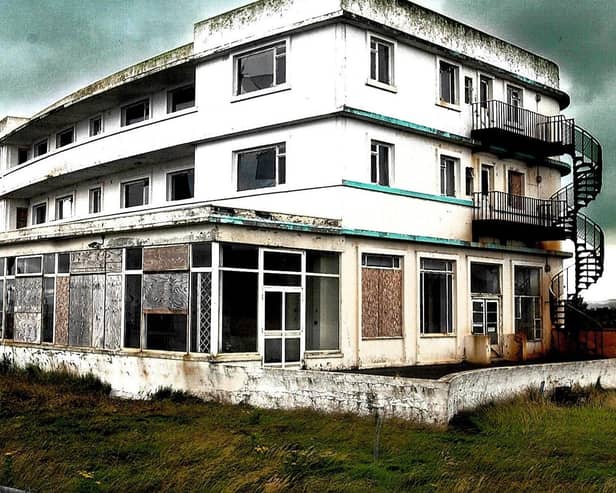 The derelict hotel was a sad sight.