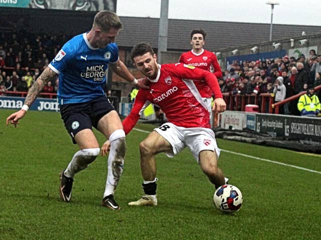 Dan Crowley on the ball against Peterborough United. (Photo: Michael Williamson)