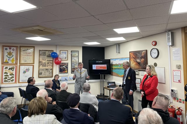 Mayor of Lancaster Councillor Roger Dennison addresses people at the official opening of the new veterans hub and drop-in centre in Morecambe.