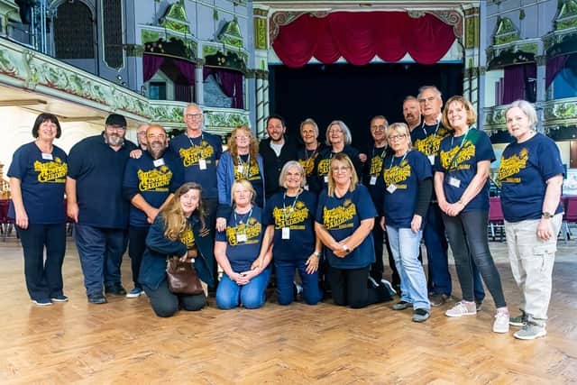 Winter Gardens volunteers pictured recently with comedian Jon Richardson following a charity show at the theatre.