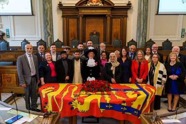 Lancashire's new High Sheriff, Helen Bingley, with Trustees and members of Abaseen Foundation UK on her appointment at County Hall in Preston.