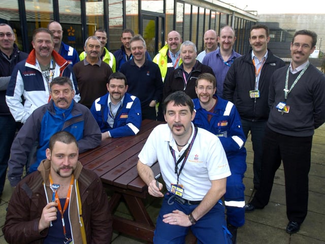 Staff from Heysham Power Station who raised £1,500 in aid of Prostate Cancer Research by growing moustaches for Movember.