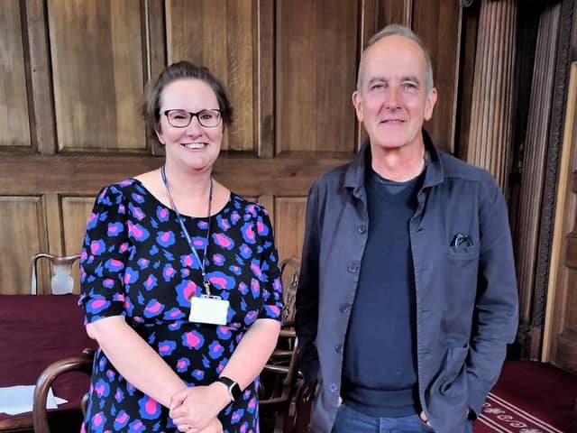 Diane Neville (Principal Planning Officer) with Kevin McCloud from Grand Designs during filming at Lancaster Town Hall.